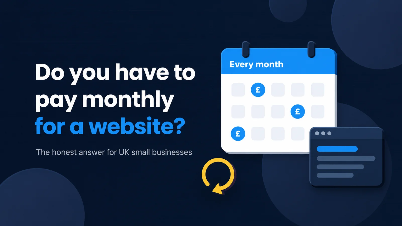 Calendar showing recurring monthly website costs next to a small business website