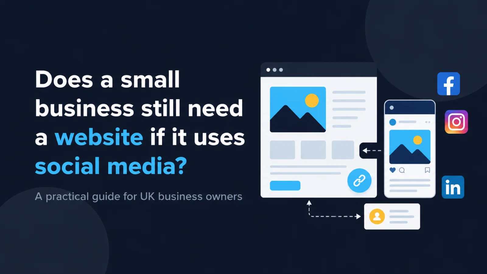 Illustration showing a business website connected with social media channels