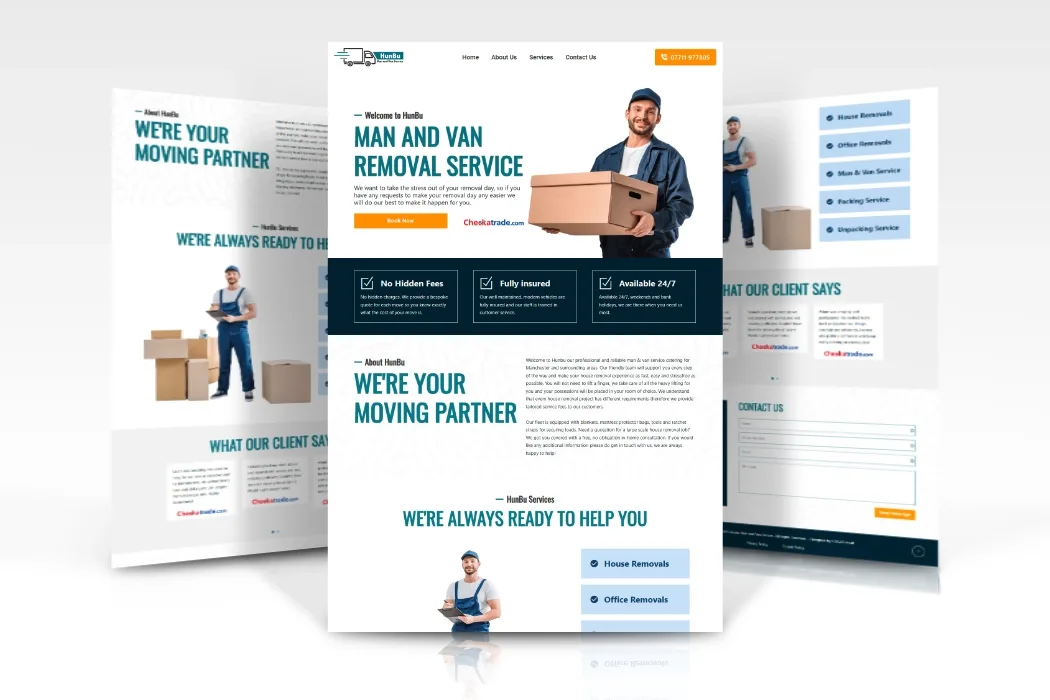 HunBu man and van removal service website design on desktop and mobile