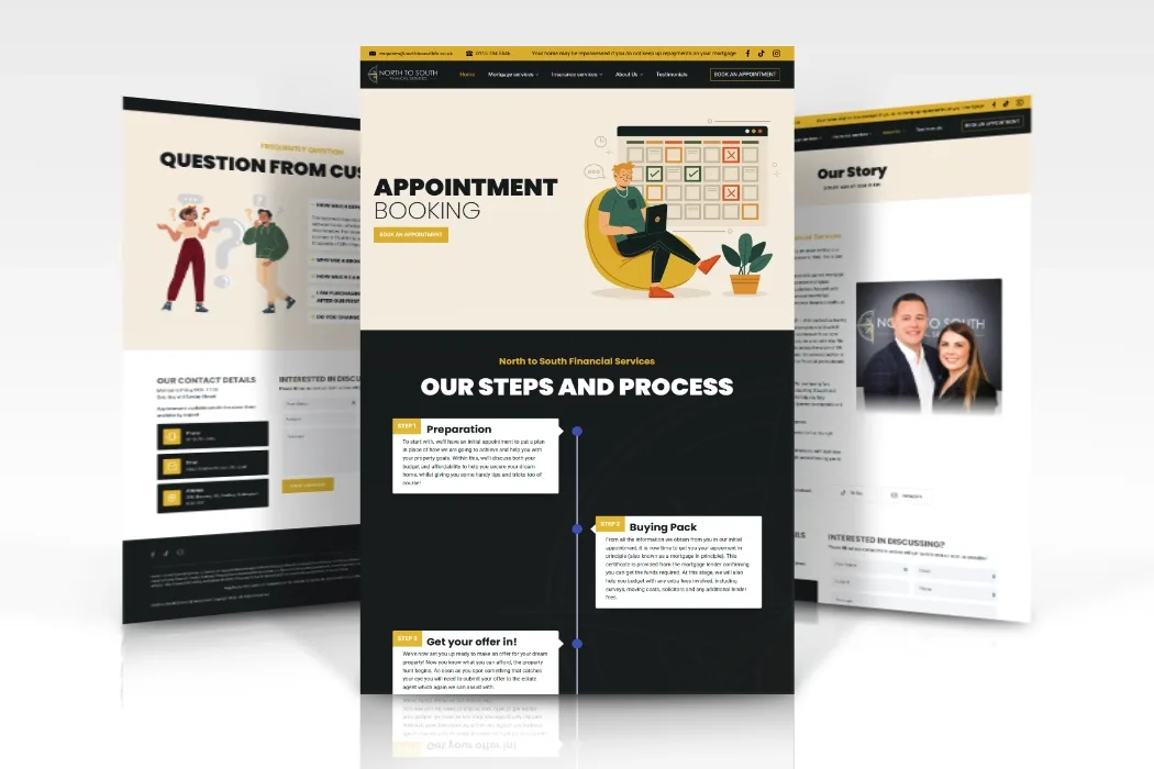 North to South Financial Services website design – mortgage broker homepage on desktop and mobile